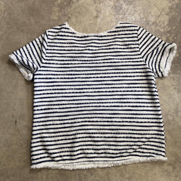 Green Envelope Los Angeles Shirt Womens Medium Blue‎ White Striped Fringe Trim - Picture 6 of 9